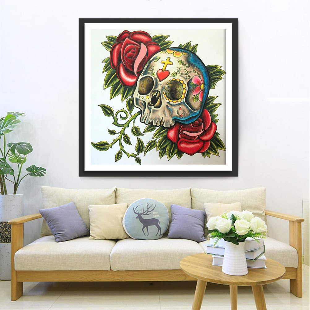 Rozen en Schedel Diamond Painting
