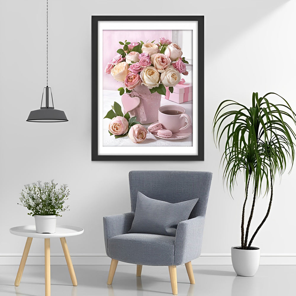 Rozen, Thee en Macarons Diamond Painting