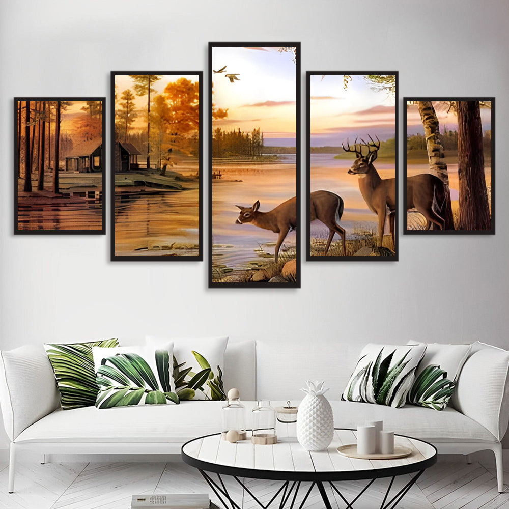 Rustgevende Avondscène met Wild 5 Platen Diamond Painting