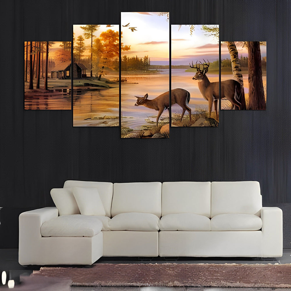 Rustgevende Avondscène met Wild 5 Platen Diamond Painting