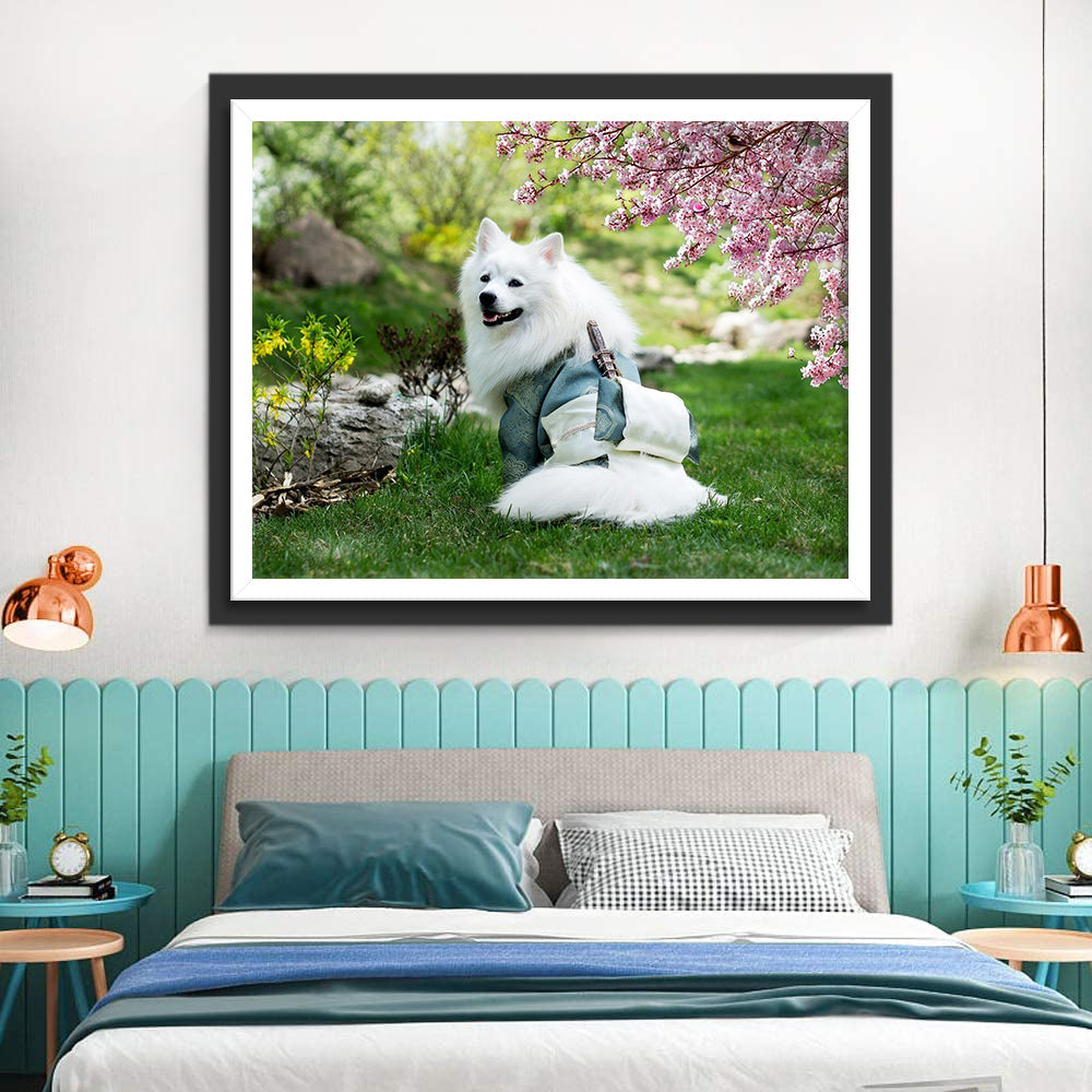 Samojeden bij de Beek onder de Roze Bloesemboom Diamond Painting