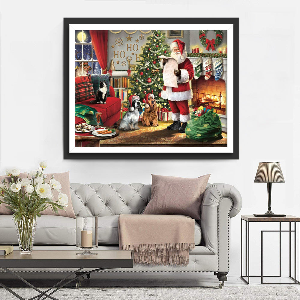 Santa Claus die Ijverig Zijn Naamlijst Controleert Diamond Painting