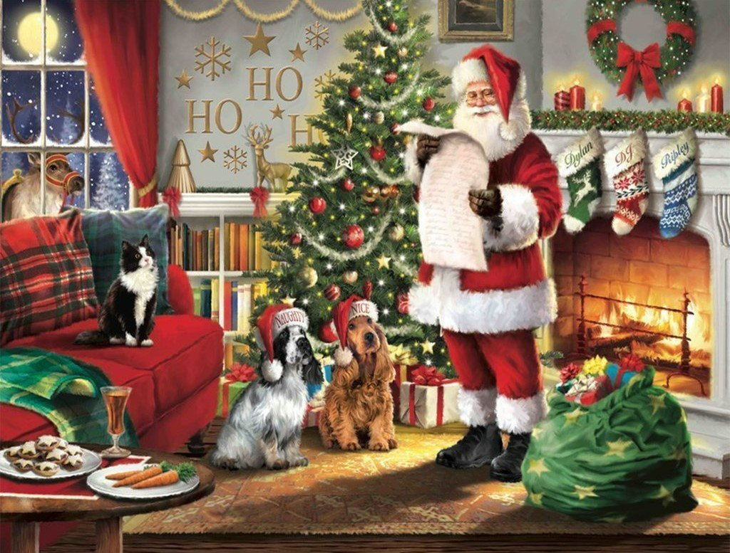 Santa Claus die Ijverig Zijn Naamlijst Controleert Diamond Painting