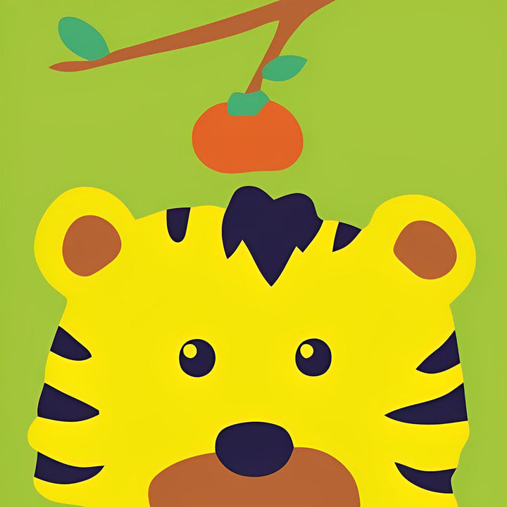 Schattig Geel Tijgerhoofdje met Appeltje Diamond Painting