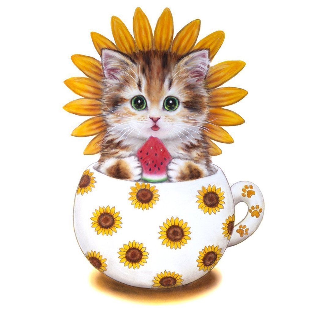 Schattig Kitten in Zonnebloemkop Diamond Painting