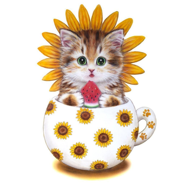 Schattig Kitten in Zonnebloemkop Diamond Painting