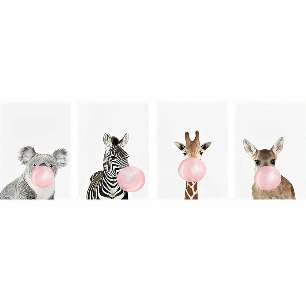 Schattige Dierenvriendjes met Kauwgombellen 4 Platen Diamond Painting