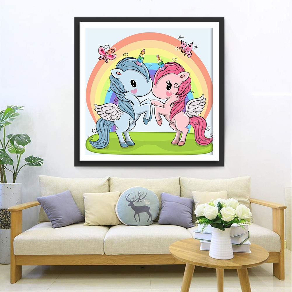 Schattige Eenhoorns in Regenboogland Diamond Painting