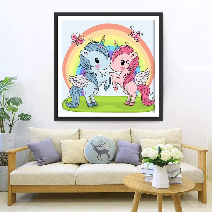 Schattige Eenhoorns in Regenboogland Diamond Painting