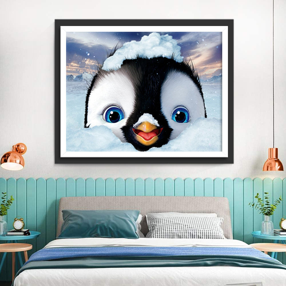 Schattige Kleine Pinguïn in de Sneeuw Diamond Painting