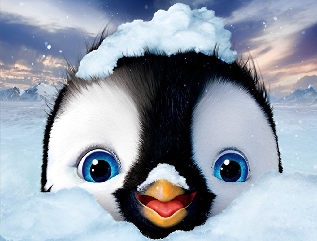 Schattige Kleine Pinguïn in de Sneeuw Diamond Painting