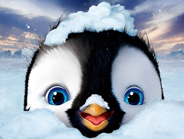 Schattige Kleine Pinguïn in de Sneeuw Diamond Painting