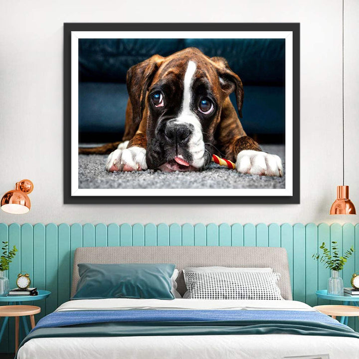 Schattige Puppy Kijkt omhoog Diamond Painting