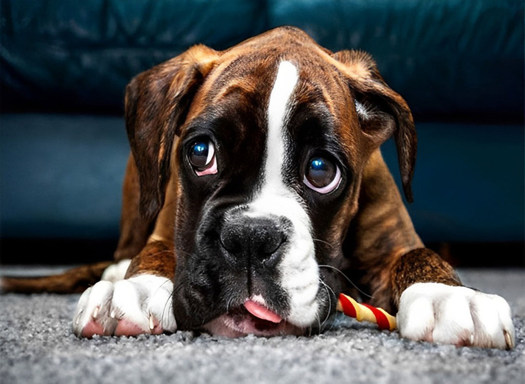 Schattige Puppy Kijkt omhoog Diamond Painting