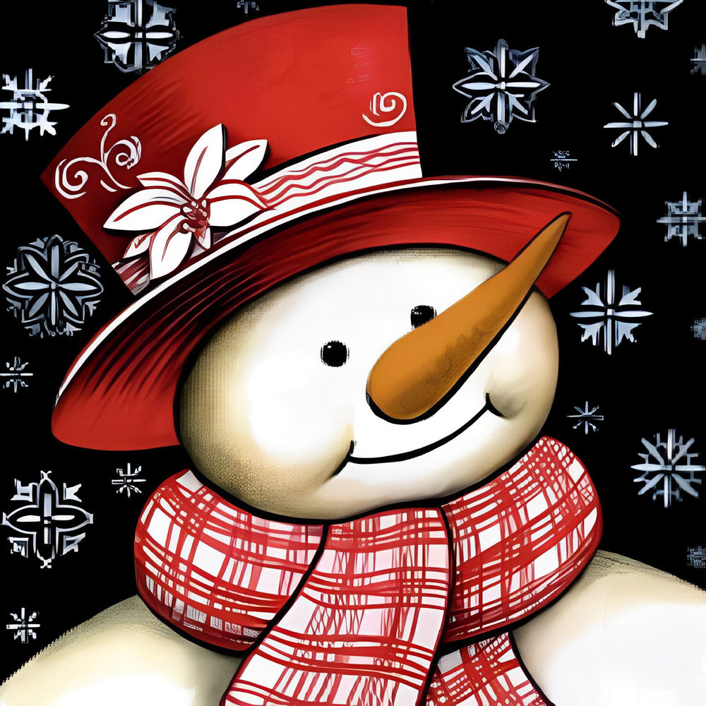 Schattige Sneeuwman met Rode Kerstmuts en Geruite Sjaal Diamond Painting