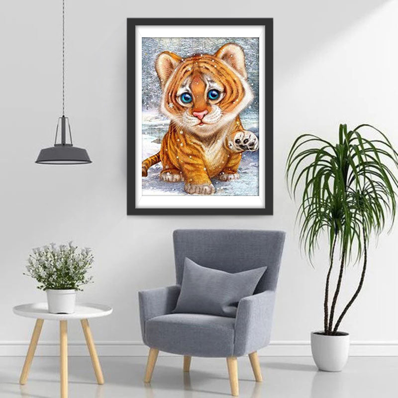 Schattige Tijgerwelp in de Sneeuw Diamond Painting
