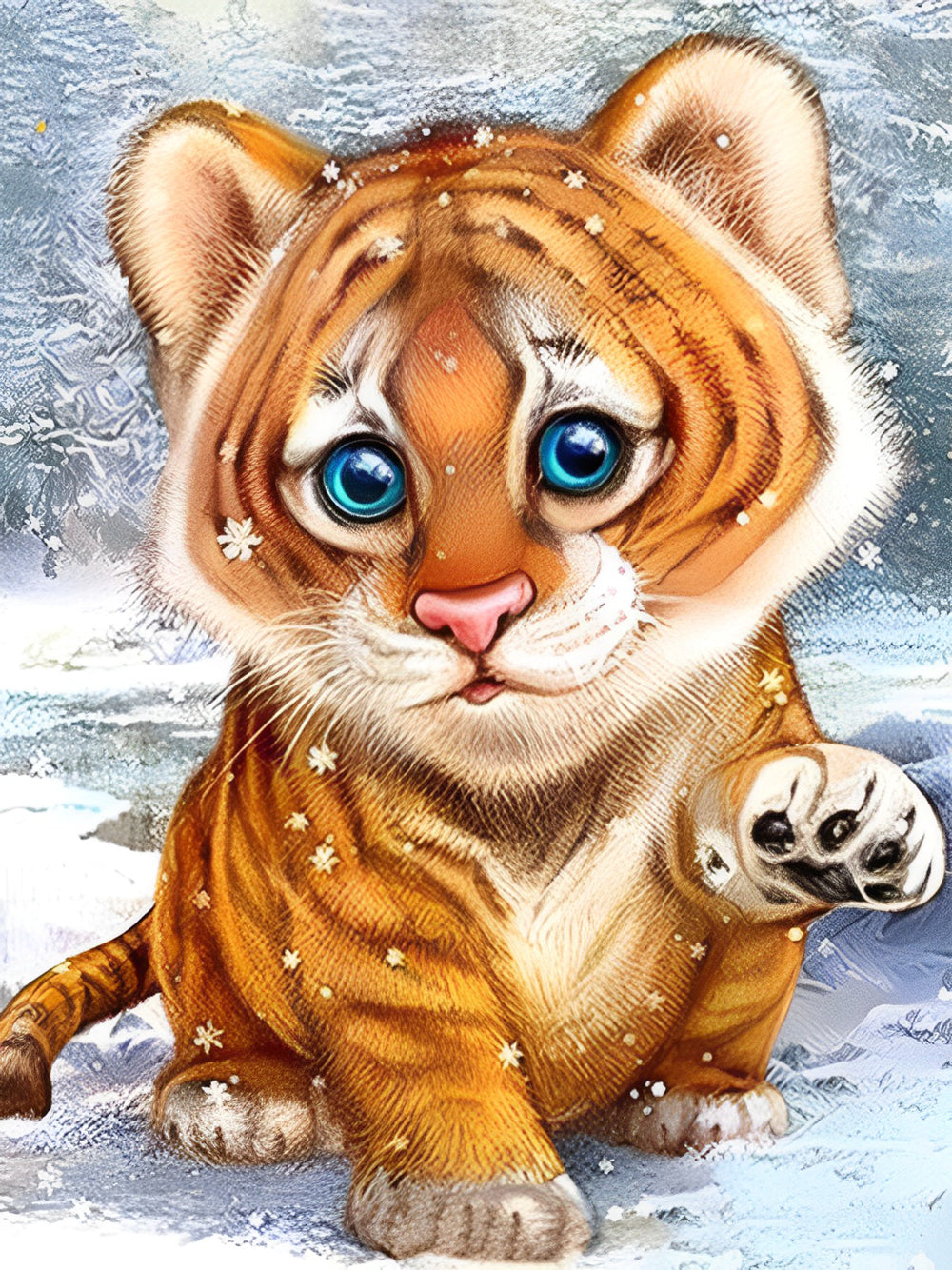 Schattige Tijgerwelp in de Sneeuw Diamond Painting
