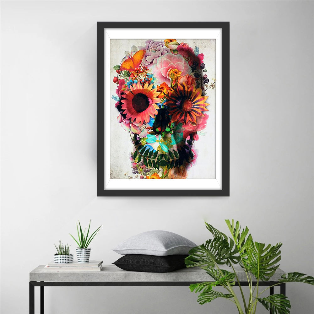 Schedel en Bloemen Diamond Painting