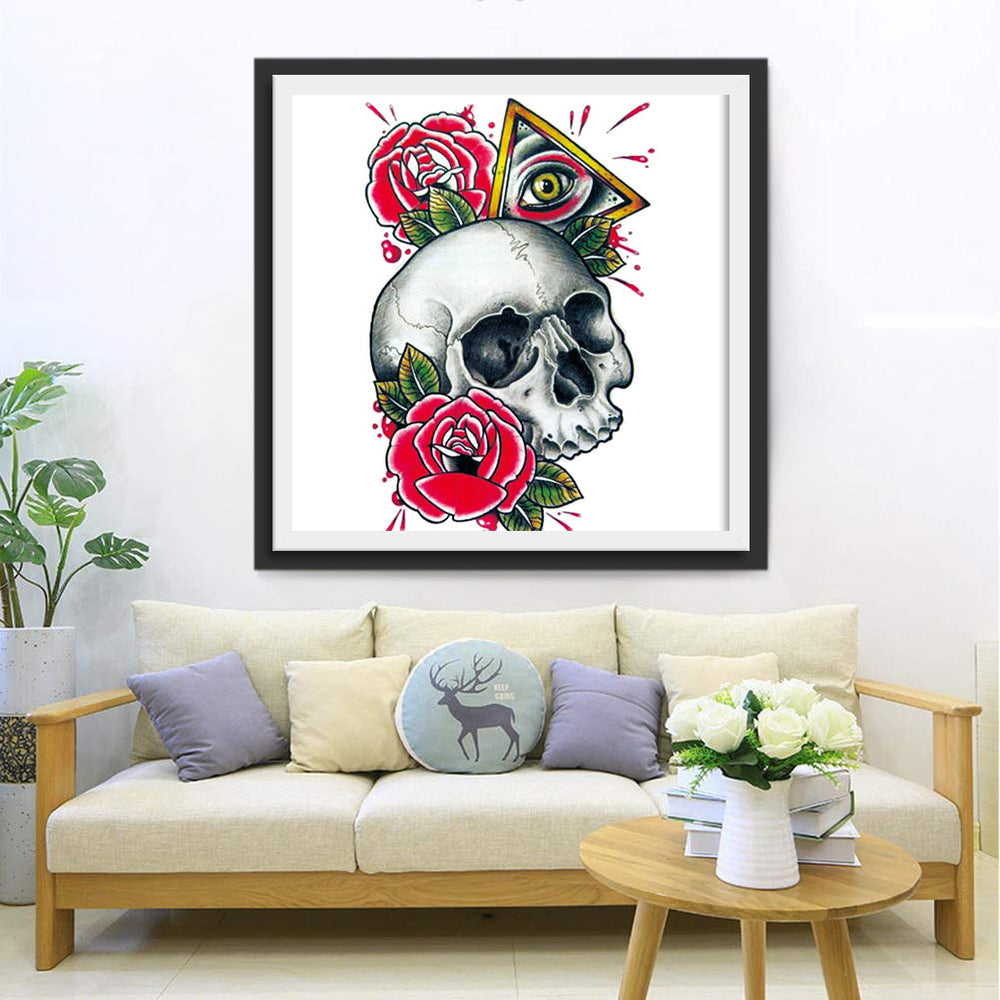 Schedel, Roos en Alziende Oog Diamond Painting
