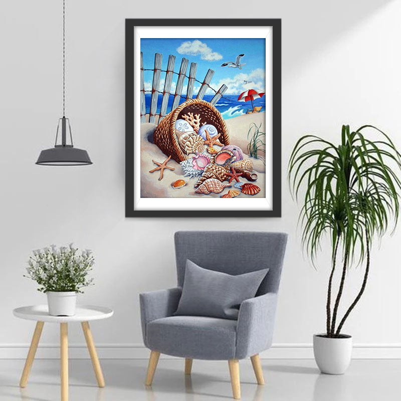 Schelpen en Zee op het Strand Diamond Painting