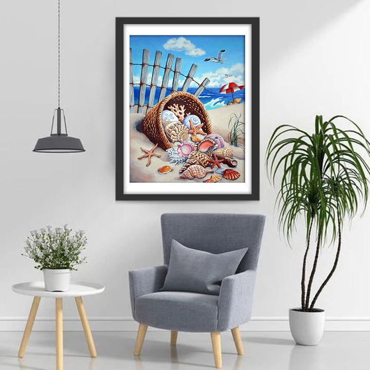Schelpen en Zee op het Strand Diamond Painting