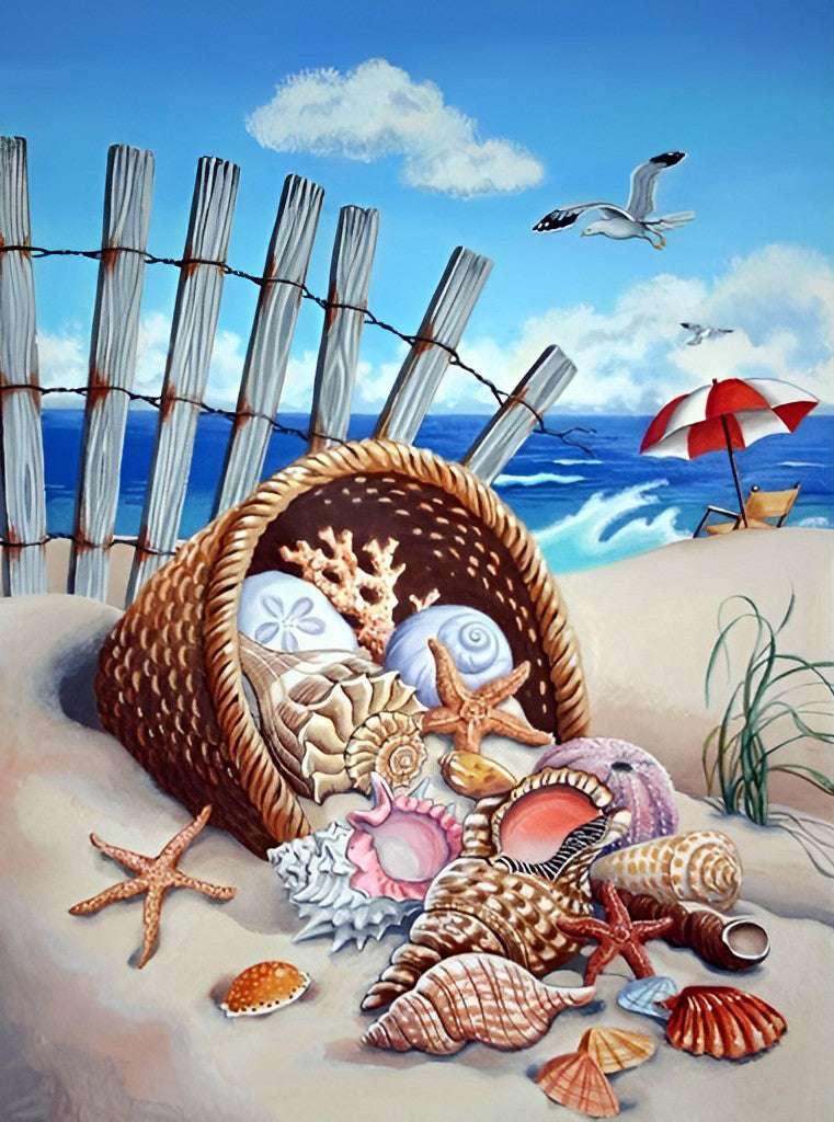 Schelpen en Zee op het Strand Diamond Painting