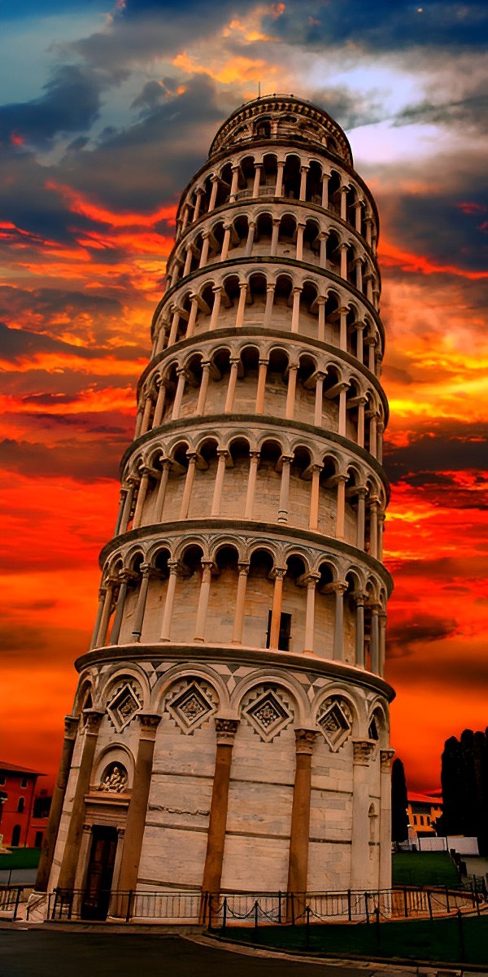 Scheve Toren van Pisa tegen Spectaculaire Zonsondergang Gebouw Diamond Painting