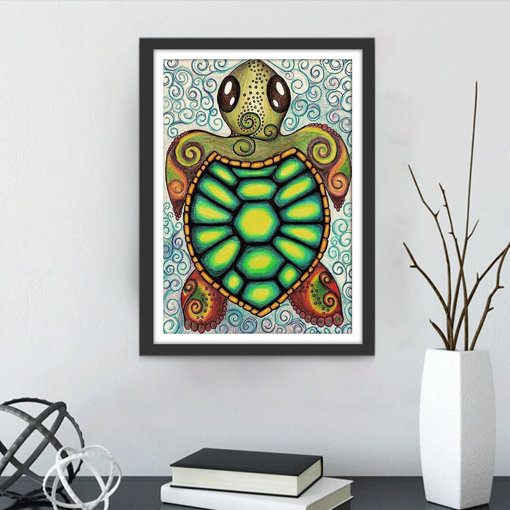 schildpad op Groen Patroon Diamond Painting