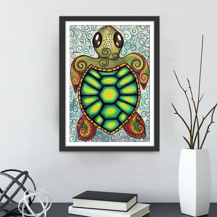 schildpad op Groen Patroon Diamond Painting