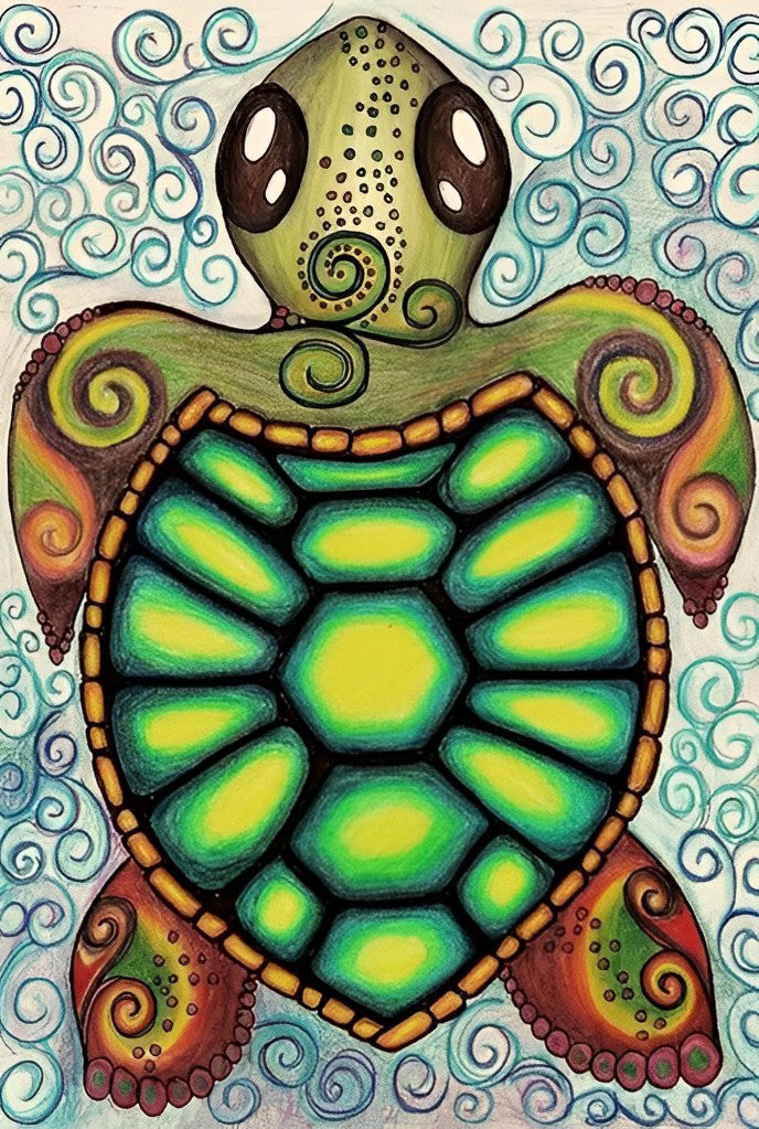 schildpad op Groen Patroon Diamond Painting