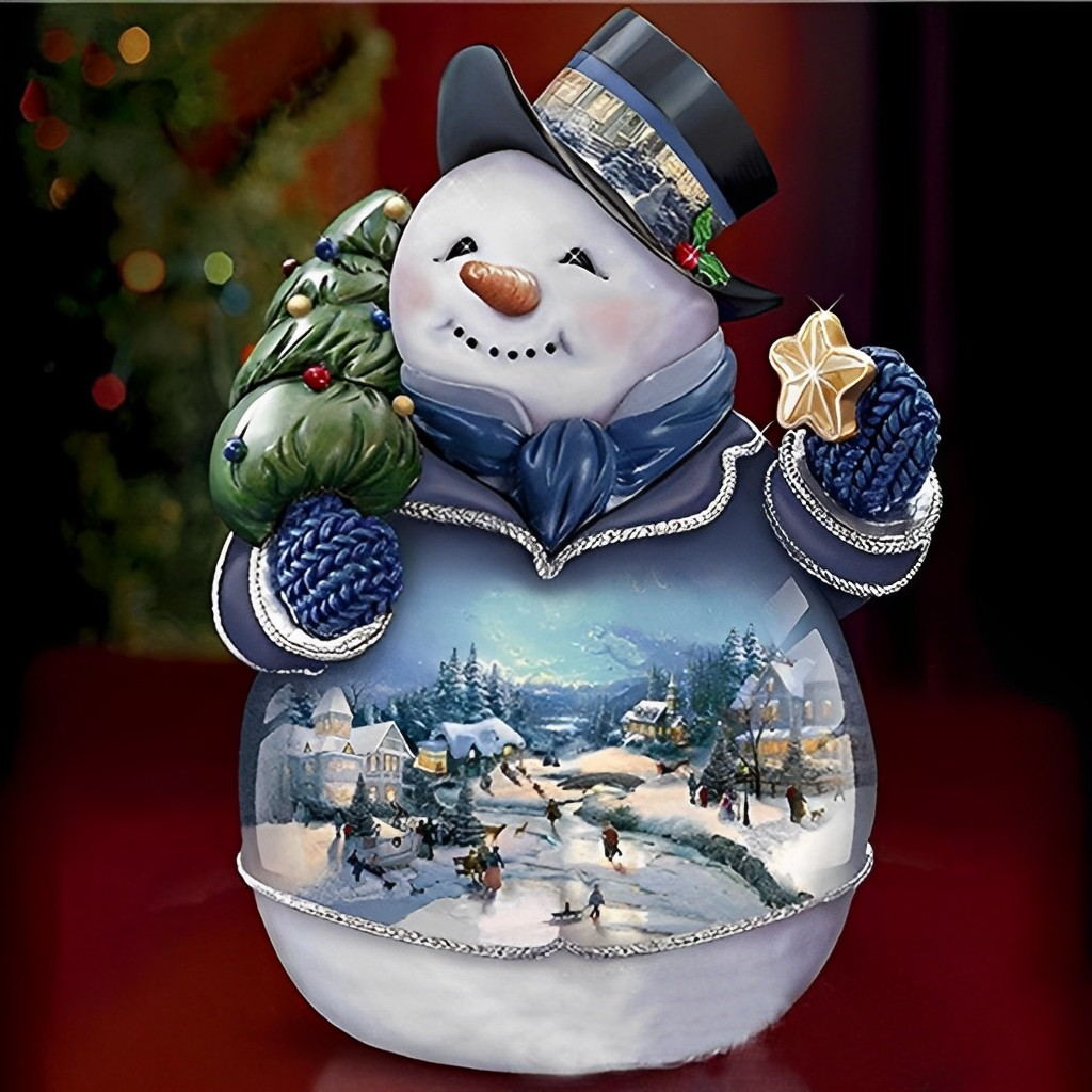 Sfeervol Sneeuwmanbeeldje dat een Miniatuur Kerstwinterwereld Omhult Diamond Painting
