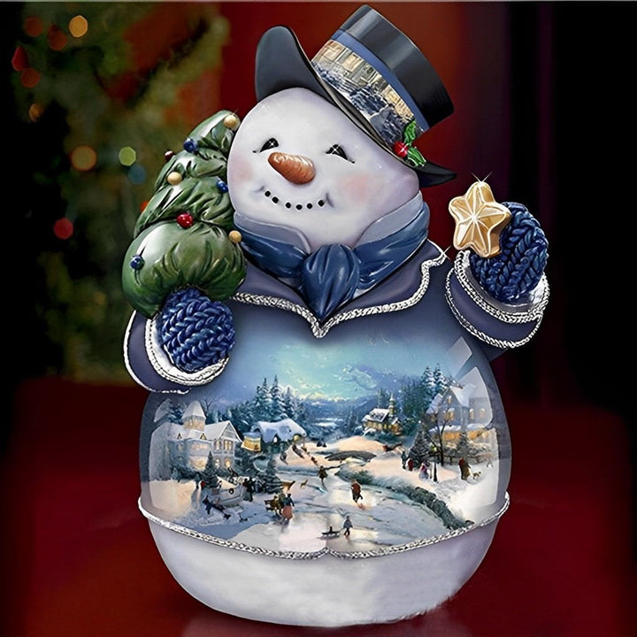Sfeervol Sneeuwmanbeeldje dat een Miniatuur Kerstwinterwereld Omhult Diamond Painting