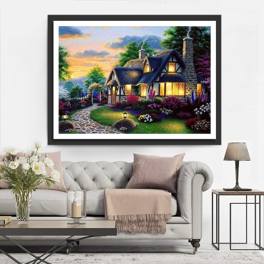 Sfeervol Woonhuis in Kleurrijke Tuin Diamond Painting