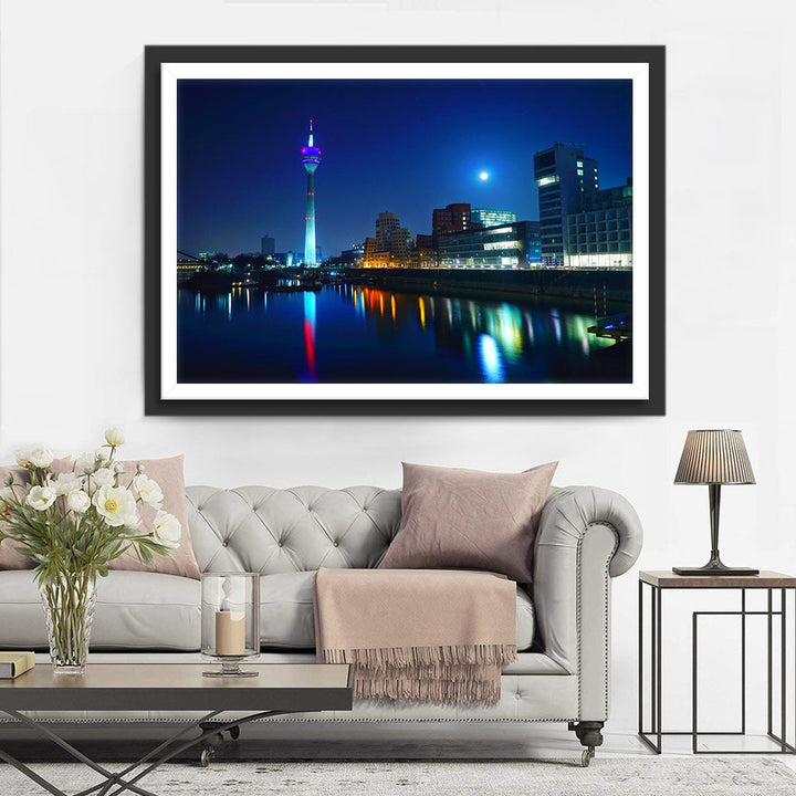 Sfeervolle Stedelijke Tafereel in Düsseldorf bij Nacht Diamond Painting