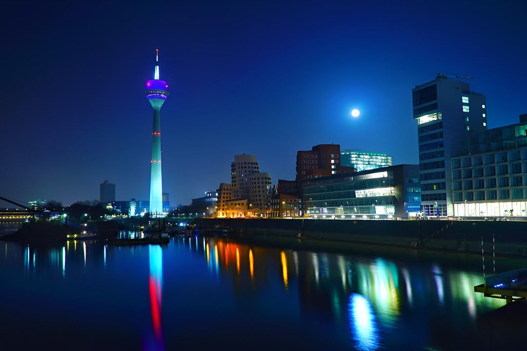 Sfeervolle Stedelijke Tafereel in Düsseldorf bij Nacht Diamond Painting
