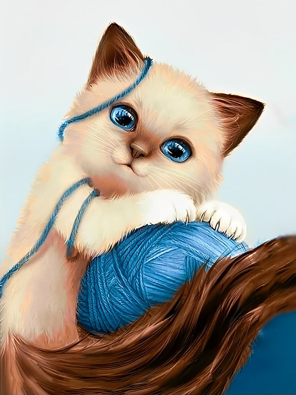Siamese Kat die een Blauwe Bol wol Vasthoudt Diamond Painting
