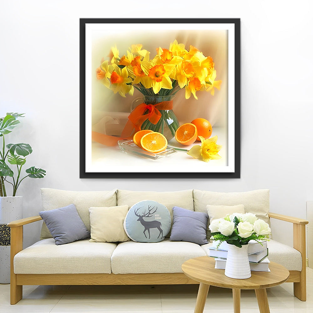 Sinaasappels en Narcissen Diamond Painting