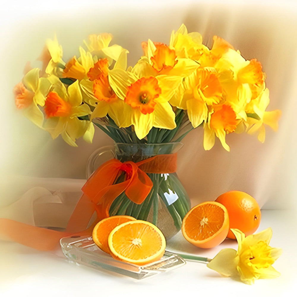Sinaasappels en Narcissen Diamond Painting