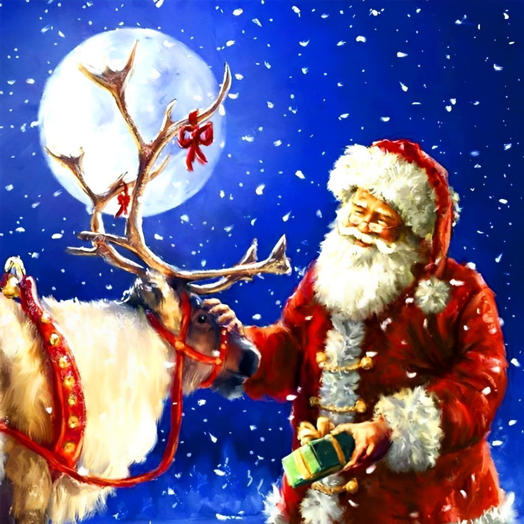 Sint en Rendier in Maanlicht Diamond Painting