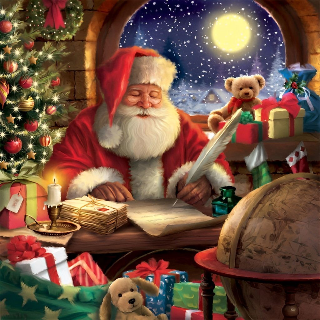 Sinterklaas Diep in Zijn Kerstbrieven Tussen de Feestdagenversiering Diamond Painting