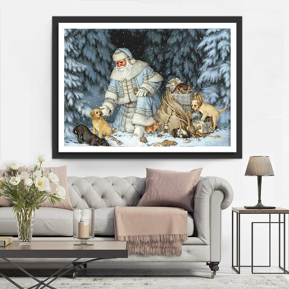Sinterklaas en Dieren in de Sneeuw Diamond Painting