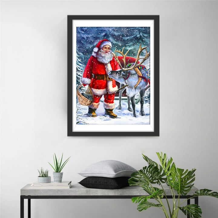 Sinterklaas en het Rendier op Pad in de Kerstsneeuw Diamond Painting