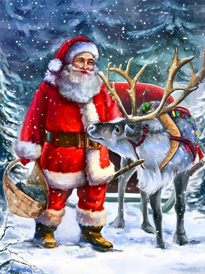 Sinterklaas en het Rendier op Pad in de Kerstsneeuw Diamond Painting