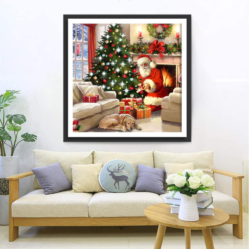 Sinterklaas en Hond in Gezellig Woonkamertabereel Diamond Painting