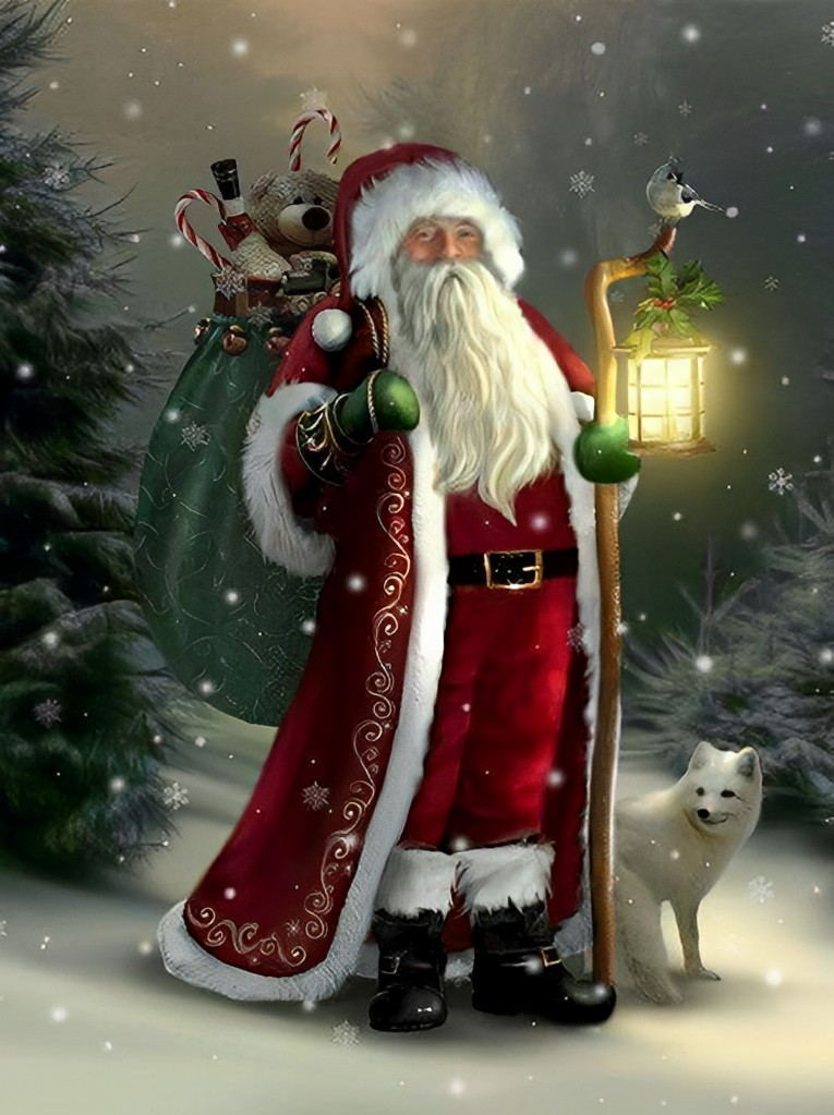 Sinterklaas met Hond en Lantaarn Diamond Painting