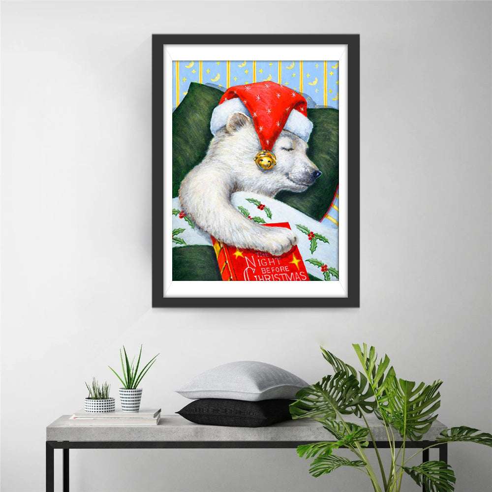 Slapende Ijsbeer met Kerstmuts Diamond Painting