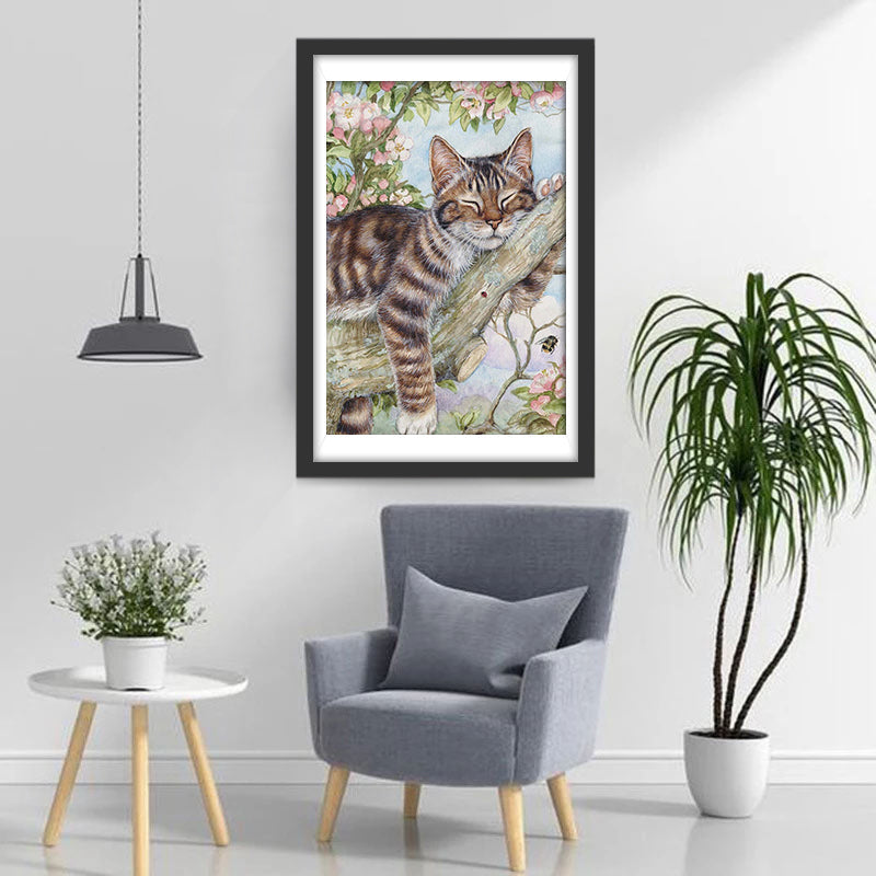Slapende Kat op Boom Diamond Painting