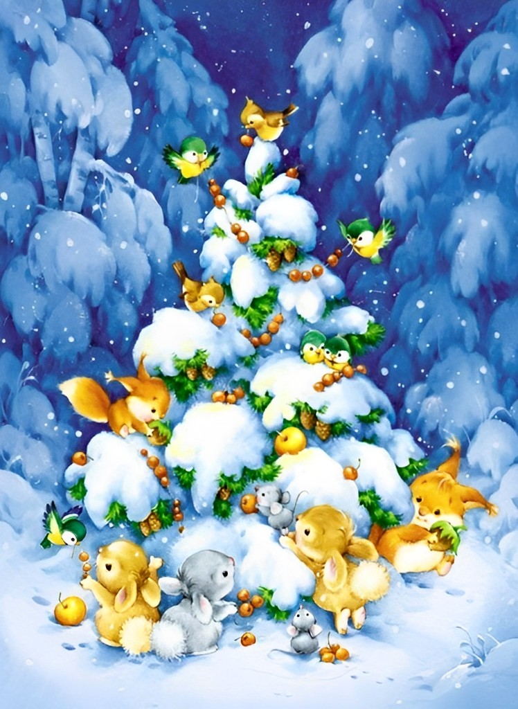Sneeuwfeest rond de Kerstboom Diamond Painting