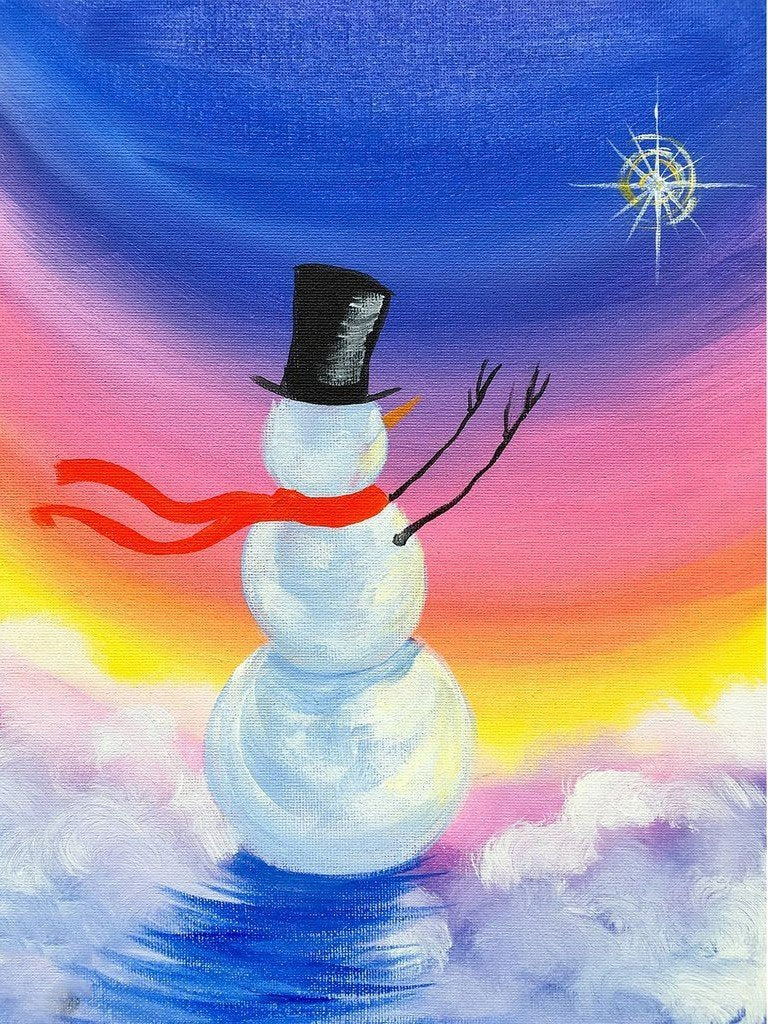 Sneeuwman met Hoed en Sjaal in Winters Tafereel Diamond Painting