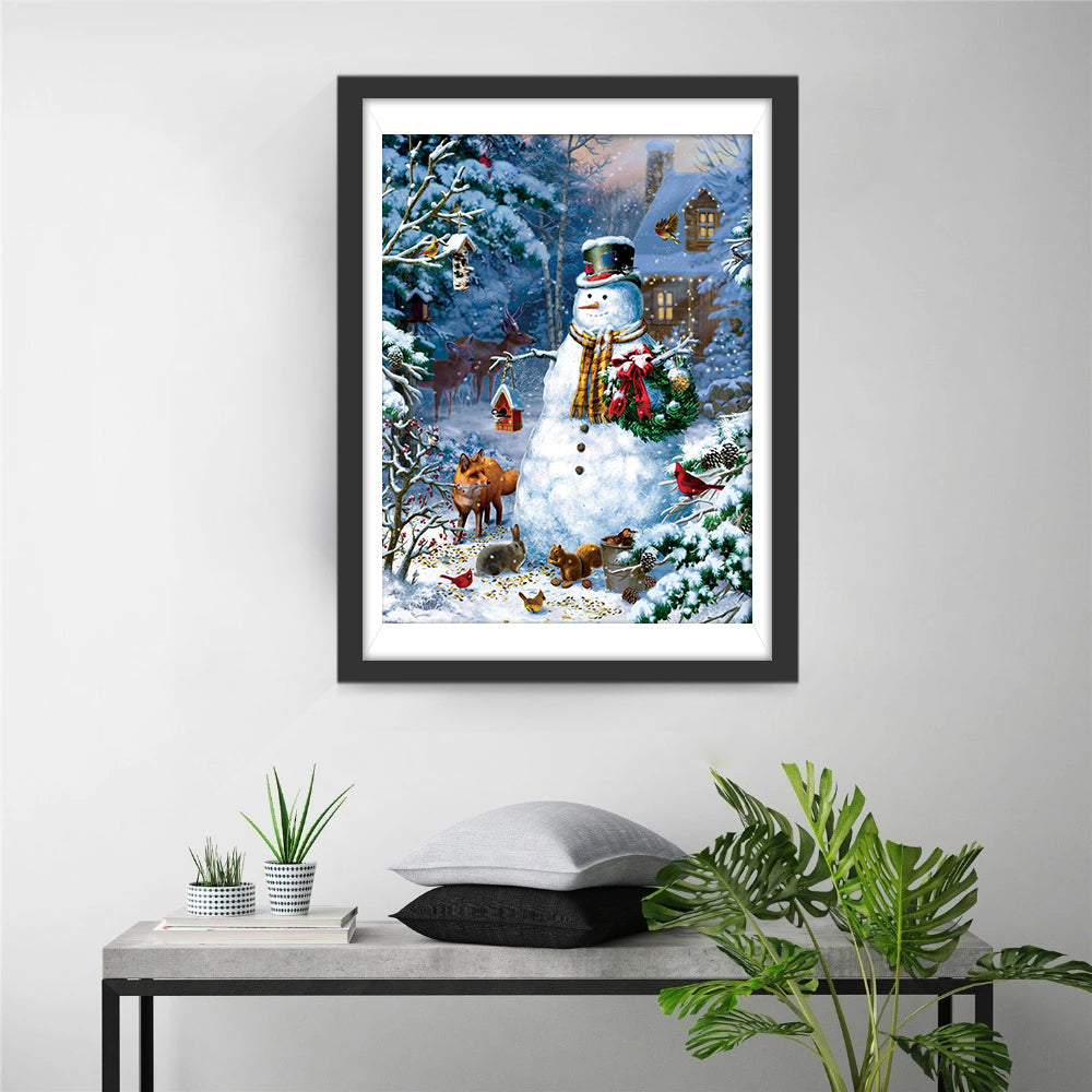 Sneeuwman met Kleurrijke Sjaal Diamond Painting